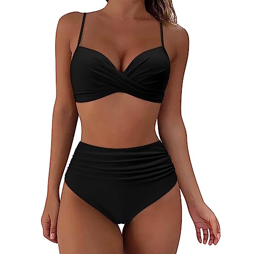 TOEECY Bikini Set Damen Cross Badeanzüge Bademode Zweiteiliger Badeanzug Push Up High Waist Sexy Schwimmanzug Swimsuit (Schwarz,M)