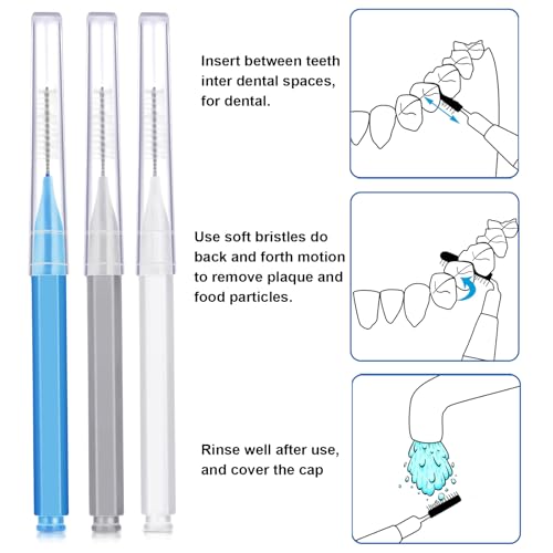 Image of Patelai 100 Pieces Braces Dental Brush for Cleaner Interdental Toothpick Dental Tooth Flossing Head Oral Hygiene Flosser Toothpick Cleaners Tooth Tool(Blue, Grey, White,Various Sizes)
