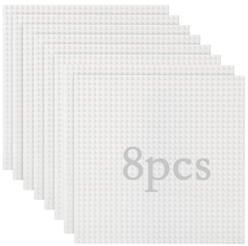 Guihumz 8 Platten-Set Bauplatte Kompatibel mit Meisten Marken,Classic Bausteine Grundplatte,Kompatibel mit All Major Brands and Activity Table,25.5 * 25.5cm, Weiß Grundplatte
