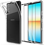 LK Compatible con Sony Xperia 10 III Funda con 2 Pack Protector de Pantalla Vidrio Templado, HD Transparente Carcasa Ultra Fina Suave TPU Silicona Gel Case Cover - Clara