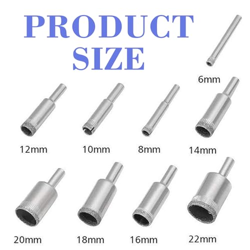 Diamond Drill Bit, 9 Pcs (6mm-22mm) Hole Saw Drill Bits Tools Set Tile Hole Cutter Hollow Core Drill Bit Set for Glass, Tile, Ceramic, Marble, Porcelain Cutting 2 Diamond Drill Bit, 9 Pcs (6mm-22mm) Hole Saw Drill Bits Tools Set Tile Hole Cutter Hollow Core Drill Bit Set for Glass, Tile, Ceramic, Marble, Porcelain Cutting - Image 2
