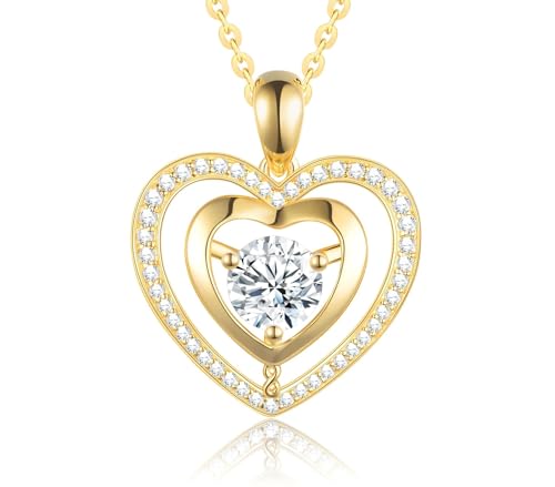 Moissanite Necklaces for Women, Heart Pendant Necklace Anniversary Birthday Gift for Her, S925 Silver Jewelry for Wife Girlfriend Mom