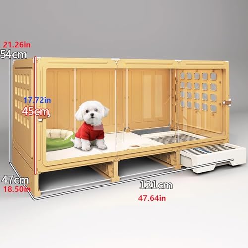Transparent Indoor Dog Crate with Toilet Area, Sliding Door Small Puppy House, 45cm Elevated Pet Villa for Small Dogs & Puppies (81x47x54cm)