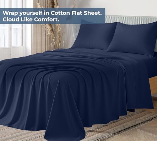 Image of Royale Linens 100% Organic Cotton Full Flat Sheet Only - Super Soft - Percale Top Sheets - Full Flat Sheet Sold Separately - Breathable, Cool & Crisp Navy Sheets Only (81 inch x 96 inch, Navy)