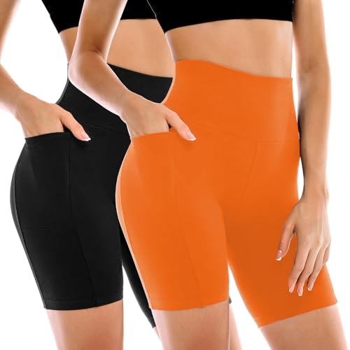 Image of Leafigure 2 Pack Womens Biker Shorts with Pockets 6 inch