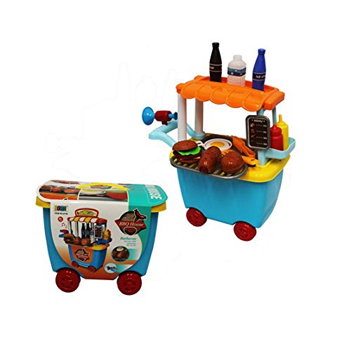 P&F Pretend Play Hot Dog Burger BBQ Stand Carrying Case Set with Food