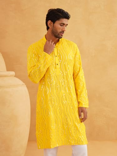 Image of SOJANYA Men's Pure Cotton Leheriya Design Long Kurta
