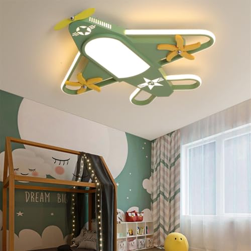Plafonnier avion LED dimmable vert avec télécommande pour chambre d'enfant