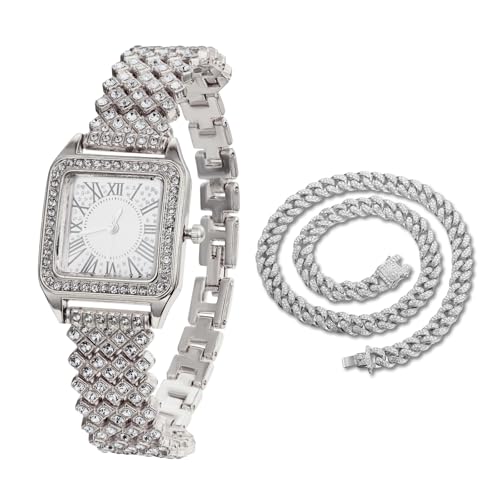 Halukakah Diamonds Watch Iced Out for Boy Teens Kids - 18K Real Gold/Platinum Plated, Square Roman Numeral Dial, Japanese Quartz - 7.7