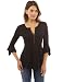 PattyBoutik Women's Henley Lace Inset 3/4 Bell Sleeve Blouse (Black L)