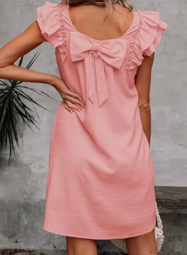 Image of Falechay Womens Summer Dresses Bow Tie Back Sundresses for Women Ruffle Short Sleeve Dress Casual Cute Sundress with Pockets