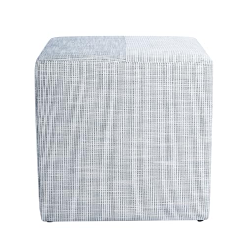 Image of HomePop 19 inch Square Ottoman - Blue Pinstripe Fabric