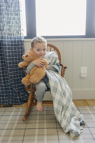 Image of Mebie Baby Quilt, Coastal Plaid and Navy, 100% Cotton Muslin Baby Blanket for Girls and Boys, Newborns to Toddler, Soft Swaddle Blanket, 47 inchx47 inch