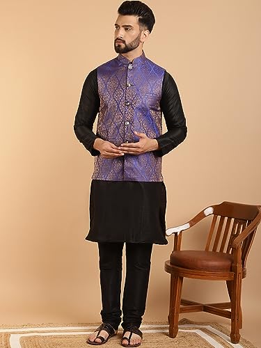 Image of SOJANYA (Since 1958 Men's Silk Blend Kurta Pyjama & Nehru Jacket Combo