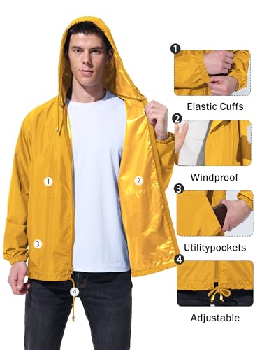 Image of UIQUR Mens Rain Jacket Raincoat Windbreaker Running Waterproof Lightweight Packable with Hood Travel Hiking Cycling