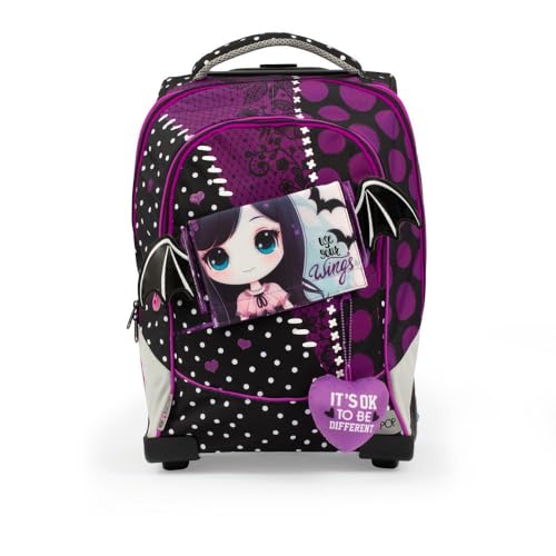 GO POP Zaino Trolley Dark Love, 3 Grafiche Frontali Intercambiabili e Pop-Up A Tema Dark Academia, 2 Scomparti Con Cerniera, Spallacci Imbottiti, Per Bambina, Scuole Elementari e Medie