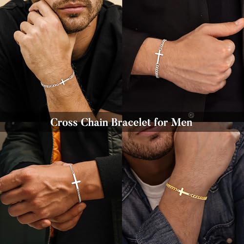 Pulsera cruz M MOOHAM para hombre plata bañada en oro miniatura 5
