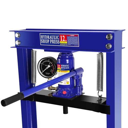 Image of Hydraulic Press, 12 Ton Shop Press H-Frame Garage Floor Hydraulic Shop Press with Adjustable Working Table Heigh, Plates
