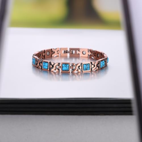 Image of Copper Bracelet for Women 99.9% Pure Copper Crystal Bracelets Link Chain Charm Jewelry Present 3500 Gauss with Adjustment Tool