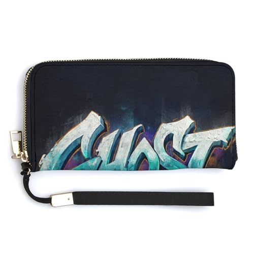Letters Ghost Graffiti PU Leather Clutch Long Bifold Wallet, Coin Purse Credit Pass Case, Durable Card-Holder Money Storage for Women Men