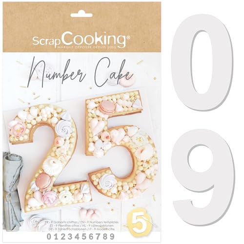 Scrap Cooking - Number Cake Moulds Kit - Numbers 0 to 9 - Height 28 cm / 11 inches - Baking Accessories Templates - Cake in The Shape of Numbers Dessert Birthday - with Recipes - 3927