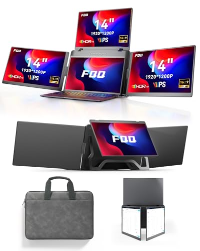 Image of 14 inch Triple Screen Monitor Extender, Quad Monitors for 14-16.5 inch Laptops | 1 Cable for 3 Screens Portable Monitor, Travel Screen Extender, Compatible with Win MacOS, FHD 1200P IPS, USB-C /HDMI-S780 Pro