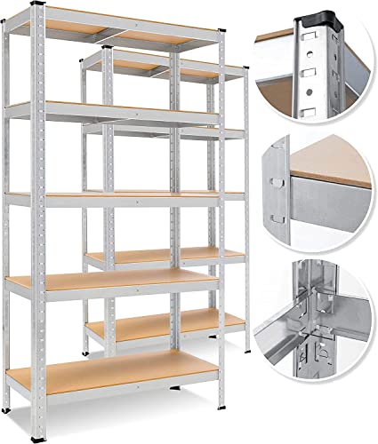 Klink Pack 2 Estanterías Almacenaje Metálicas 5 Baldas Ajustables 180 x 90 x 40 cm Sin Tornillos para Gareje Trastero Organizador Cocina