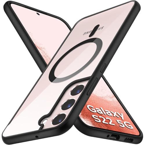 Image of TheGiftKart Hybrid Back Cover Case for Samsung Galaxy S22 5G Compatible with MagSafe | Shockproof Design | Hard Transparent Back Cover Case for Samsung Galaxy S22 5G (PC & TPU, Black Sides)