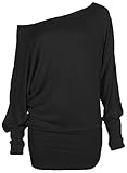 Forever Womens Long Sleeves Plus Size Plain Off Shoulder Batwing Stretchy Top