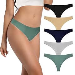 5pcs No Show Thongs-black Green Beige Grey Navy