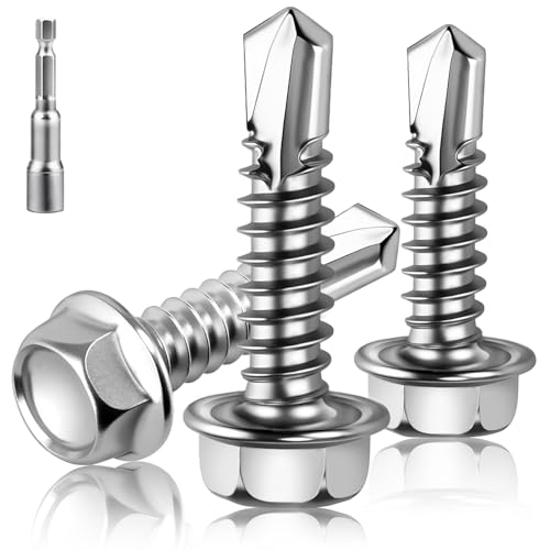 XRXYMQ 180 Stück Bohrschrauben Edelstahl 410 Selbstschneidende Blechschrauben Sechskant 4,2 × 19 mm für Trapezblech & Metall inkl. Stecknuss