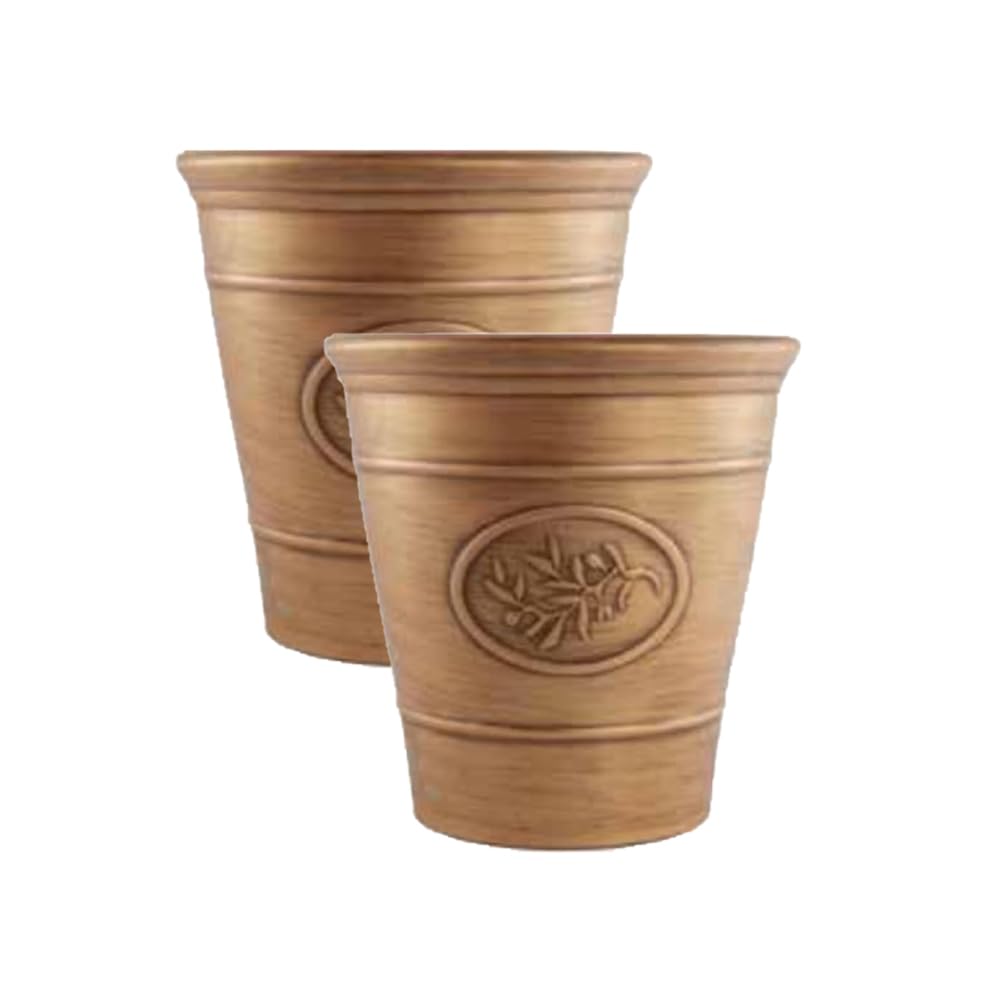 Metallic Effect Olive Plastic Planter for Gardening – Outdoor & Indoor Flowers Pot with Glossy Finish Weatherproof Garden Windowsills Home Plant Pot with Drainage Holes – (Gold, 30cm - Pack 2) — image 1