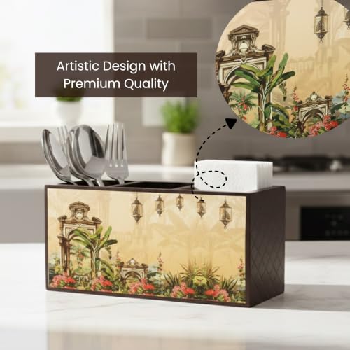 Image of Home Sparkle Tissue Paper Box Holder for Car, Home Decor, Gifting & Office Desk - Rectangular MDF with Elegant Vinyl Print Design - Red Finish (B13V48)
