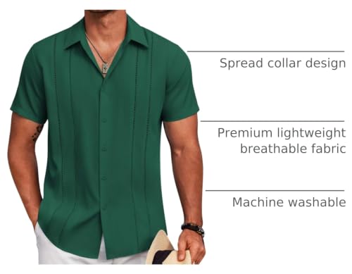 Image of COOFANDY Mens Cuban Guayabera Shirt Short Sleeve Button Down Shirts Summer Beach Vacation Shirts