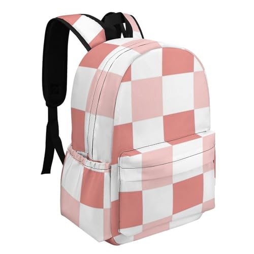 Fashion Pink Checkered Backpack for Women, Adults Multi-functional Bag with Breathable Shoulder Strap, Reusable Large Capacity Travel Daypack2