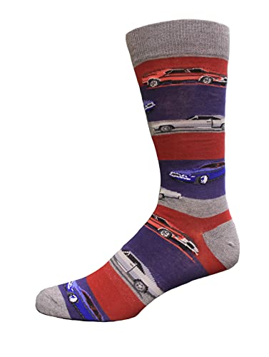 K. Bell Men's Muscle Stripe Crew Socks 1 Pair, Blue/Grey, Men's 10-13 Shoe