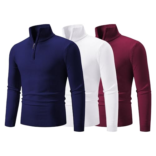 Mens Slim Fit Zip Up Sweaters Casual Knitted Turtleneck Men Pullover Polo Business Casual Sweater