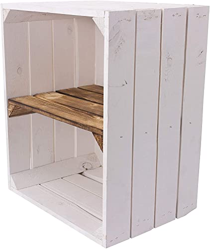 Caisse à Fruits en Bois Blanc avec Plateau intermédiaire flammé Blanc et caisses en Bois avec étagère intermédiaire pour Chaussures et étagères à Livres 50 x 40 x 30 cm Cover