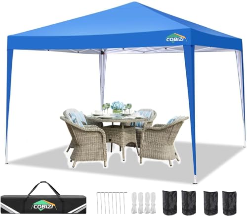 COBIZI Pavillon 3x3, Faltpavillon 3x3 Wasserdicht Stabil, Partyzelt Gartenpavillon UV-Schutz 50+ Pavillion Klappbar 3x3m Pop up Pavillon mit 4 Sandsäcke für Camping, Strand, Familientreffen(Blau)