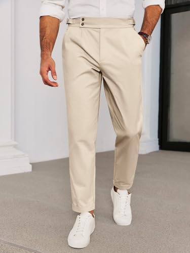 Runcati Mens Chinos Cotton Pants Slim Fit Pleated Front Dress Pants Casual Stretchy Tapered Trousers2