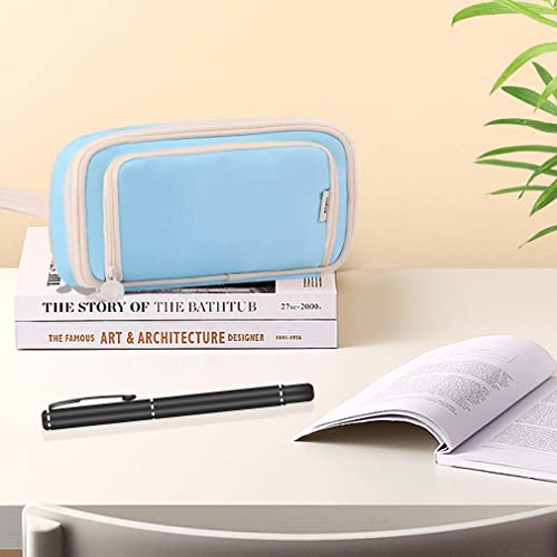 Image of iSuperb Large Capacity Pencil Case Light Blue Pencil Pouch Portable Pen Bag with 2 Compartments Pen Organizer Gifts for School Teen Boys Girls Men Women