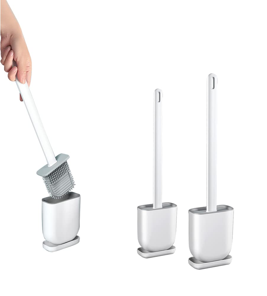 Silicone Toilet Brush with Toilet Brush Holder Wall Mounted-Cleaning Brush Set