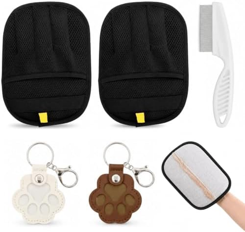 ZABARE Tierhaarentferner Handschuh,2er Upgraded Handschuh(2er Handschuhe mit 2er Tierhaar Schlüsselanhänger,1er Kamm) für Kleidung,Sofa,Teppich.Nicht zur direkten Anwendung bei Hau