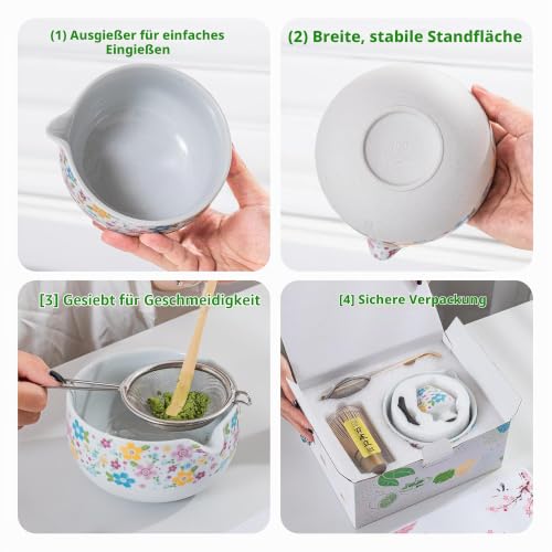 TEANAGOO Matcha Set mit Ausgießer, Weiß, Keramikschale, Bambusbesen – Ansicht 2