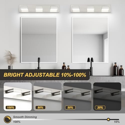 OKELI 3 Light Bathroom Vanity Light Brushed Nickel Modern 24W LED Dimmable Vanity Light Over Mirror 350° Adjustable Lamp Head Cold White 6000K ETL Listed by OKELI - Image 3
