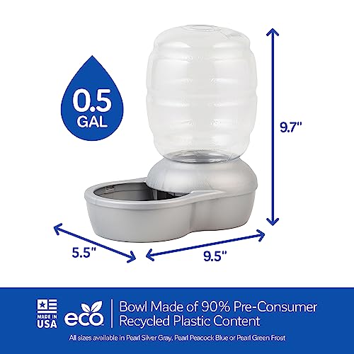 Image of Petmate Replendish Automatic Gravity Waterer for Cats and Dogs, BPA-Free, No Batteries Required, Includes Charcoal Filter, 0.5 Gallon,Silver