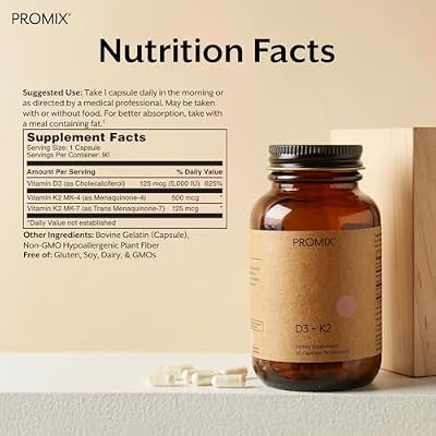 ProMix Nutrition Vitamin D3 K2 5000iu Supplement | MK4 & MK7 | Soy & Gluten Free - 90 Count Capsule