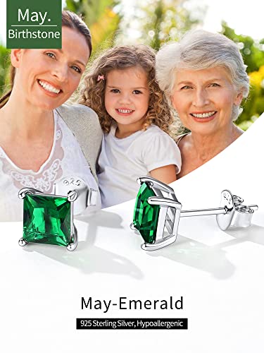Chicsilver Created Emerald Stud Earrings For Women 925 Sterling Silver Solitaire Princess Cut Gemstone Green May Birthstone Earrings Hypoallergenic #TOP3
