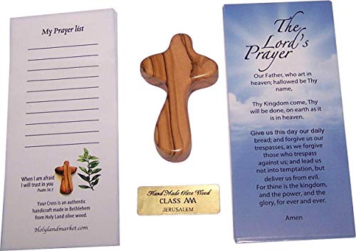 Holy Land Market Small Olive Wood Pocket / Holding Crosses With Certificates (2.5 Inches) (25 Count) #TOP2