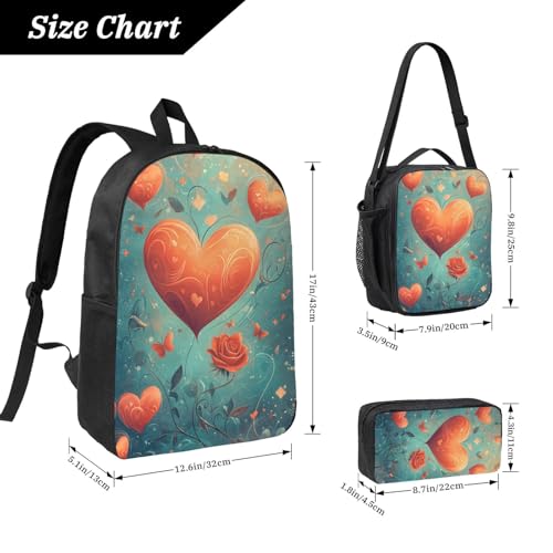 Cartoon Heart Cute Valentine's Decor Backpacks 3 Pcs Lightweight Casual Backpack with Fun Graphic Cartoon Print for Camping Touring2